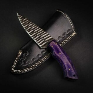CUSTOM HANDMADE DAMASCUS Skinner Knife, Purple Micarta Handle, Razor Sharp, 8 inch