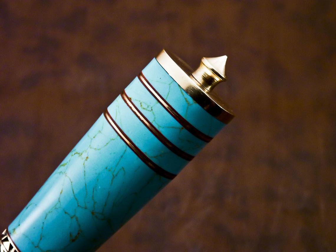 DAMASCUS HUNTING KNIFE, 13" ,Hand forged, Damascus steel knife, Brass Guard Spacer, Bowie knife with Turquoise Blue Stone Handle - Image 7