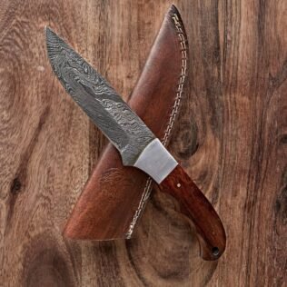 8″ Handmade Damascus Steel fixed blade Tanto Hunting camping collectors knife with Steel Bolster & Walnut Wood Handle