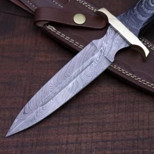 Handmade Damascus Dagger – Hunting, Camping, Survival, Double edged Knife, Gift for Men, Christmas Gift for him, Anniversary