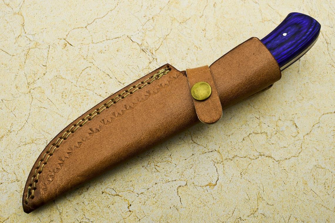Custom Handmade Damascus Steel Hunting knife Wooden Handle Leather Sheath Size 22.23 cm Mosaic Pin Handle - Image 5