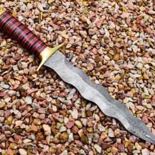 Damascus Steel 14″ Knife Hard to find Kris Blade and Elegant Mosaic Handle