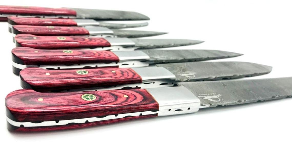 Master Chef Knife Set Red Swirl Pakka Wood Damascus Steel 7 Piece Set With Custom Leather Case - Image 2