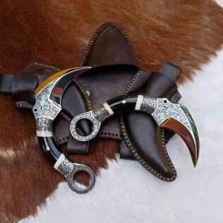 Handmade Custom Design D2 Steel Karambit Pair (2 Pieces) With Leather Sheath
