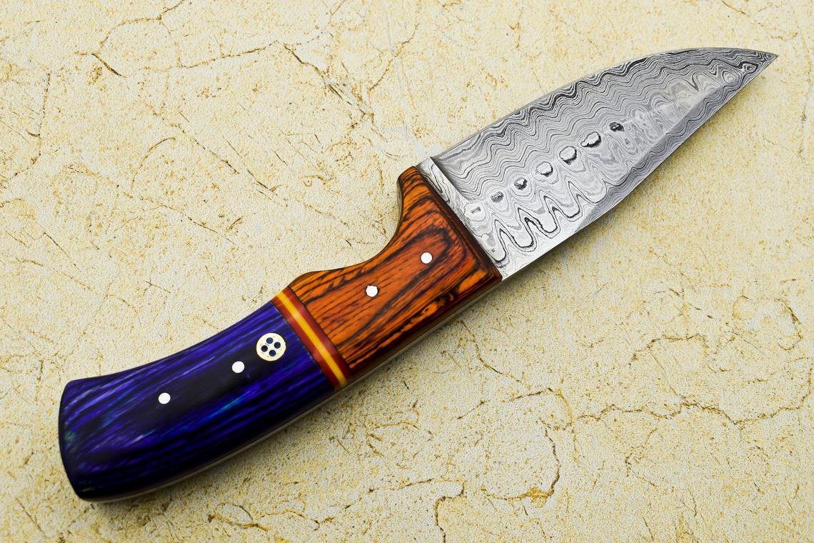 Custom Handmade Damascus Steel Hunting knife Wooden Handle Leather Sheath Size 22.23 cm Mosaic Pin Handle - Image 8