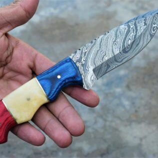 Custom Handmade Damascus Hunting knife Bone & Wood Handle with Leather Sheath/Camel Bone Knife/Hunting Knife.