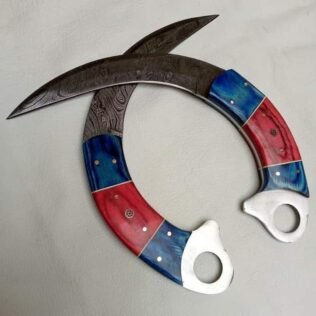 Custom handmade Damascus karambit set 2 pieces with wooden handle