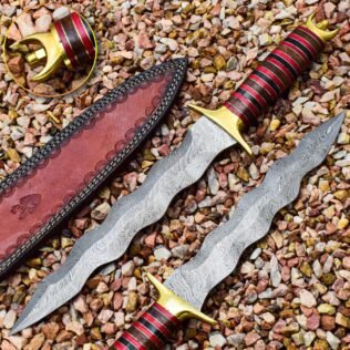 Damascus Steel 14″ Knife Hard to find Kris Blade and Elegant Mosaic Handle