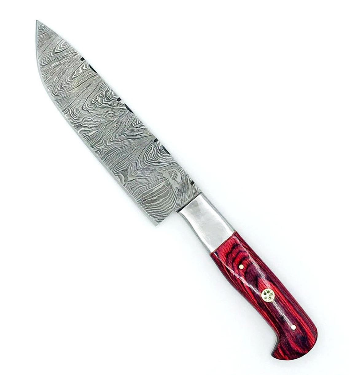 Master Chef Knife Set Red Swirl Pakka Wood Damascus Steel 7 Piece Set With Custom Leather Case - Image 7