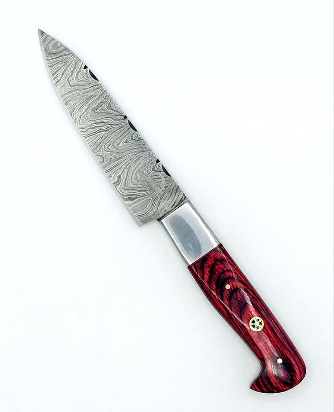 Master Chef Knife Set Red Swirl Pakka Wood Damascus Steel 7 Piece Set With Custom Leather Case - Image 8