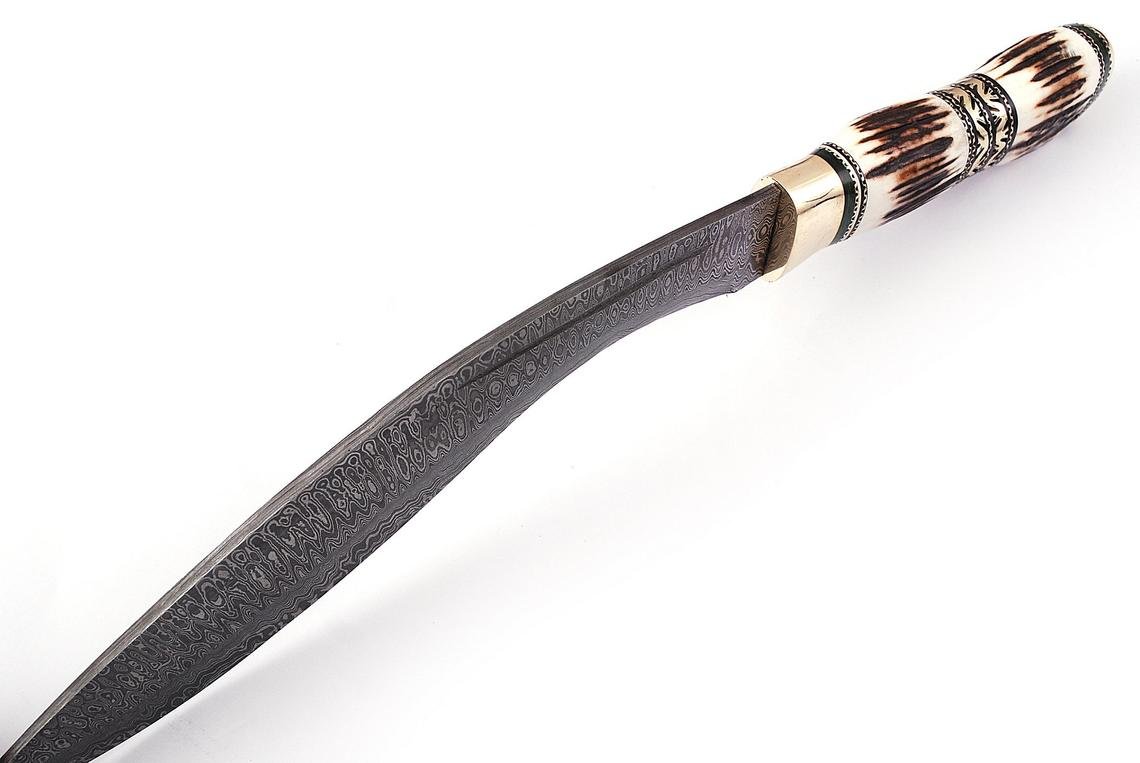 Beautiful gift for him Deer Antler Handmade Damascus Kukri Knife 18" - Camping, Hunting, Hiking, Bushcraft, Gurkha, Kukri, Machete - Image 3