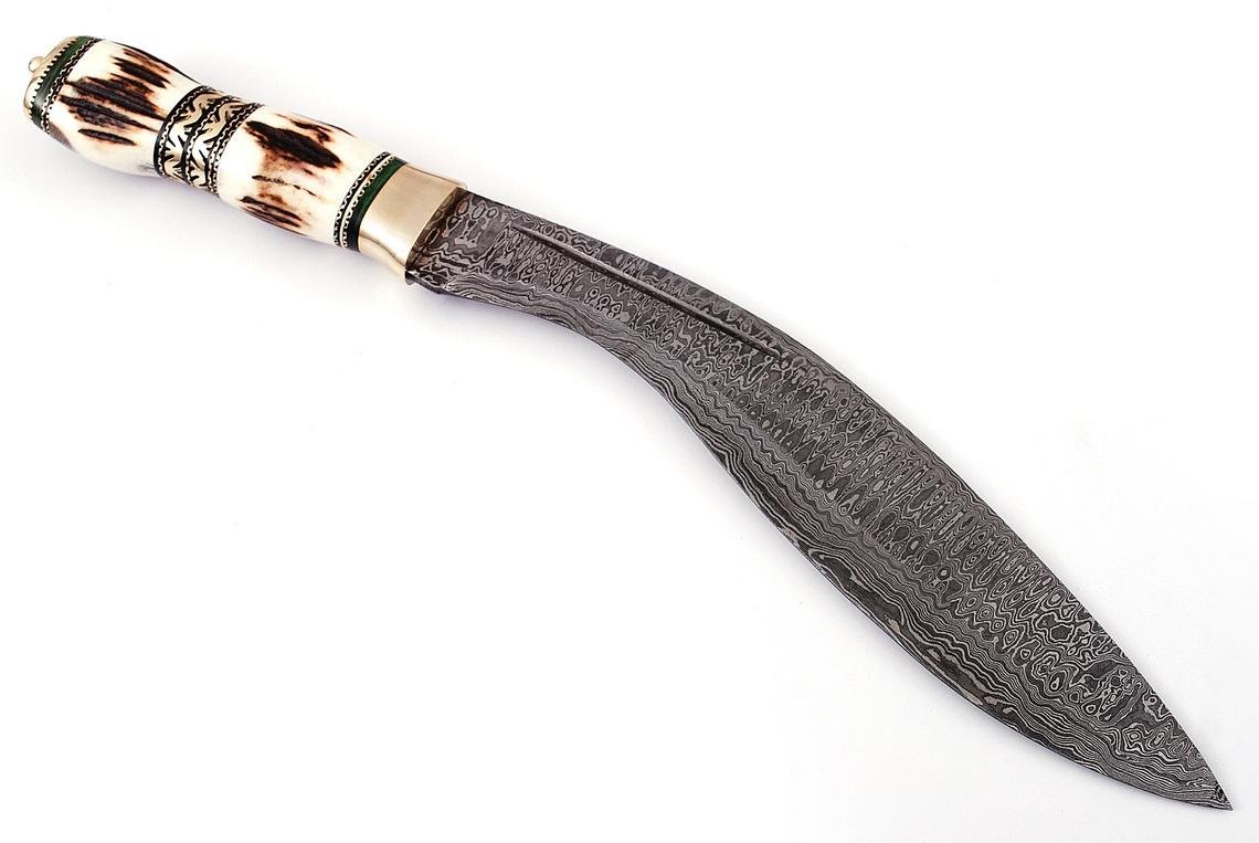 Beautiful gift for him Deer Antler Handmade Damascus Kukri Knife 18" - Camping, Hunting, Hiking, Bushcraft, Gurkha, Kukri, Machete - Image 4