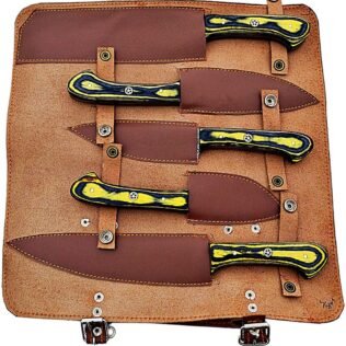 Custom Handmade Damascus Chef Knives Set/Kitchen Knives 5 Pieces Set Black and Yellow Colored Wood