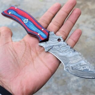 Custom Handmade Damascus Hunting knife Color Wood Handle with Leather Sheath/Tracker Knife/Hunting Knife.