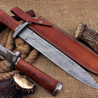 Custom Handmade Damascus Steel Stunning Dagger Knife with Beautiful Rose Wood Handle