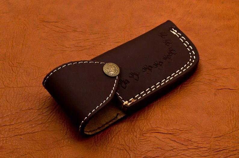 Handmade Damascus Folding Pocket knife Hunting knife 100% Handmade Damascus Steel with leather Sheath-B9 (8.25") - Image 5