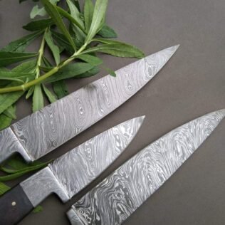Set of 3 Custom Handmade Damascus Steel Kitchen Knifes with Micarta Handle