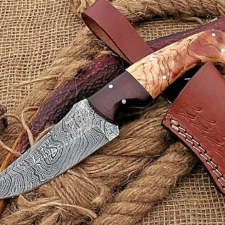 Rhino Forge Knives Damascus Hunting Knife Handmade Damascus Steel Knife Hunting Skinning Camping Knife With Olive Wood Handle