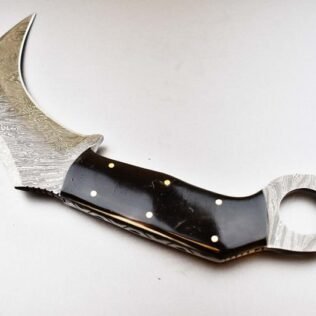 Hand Forged Damascus steel Krambit Knife with Leather sheath