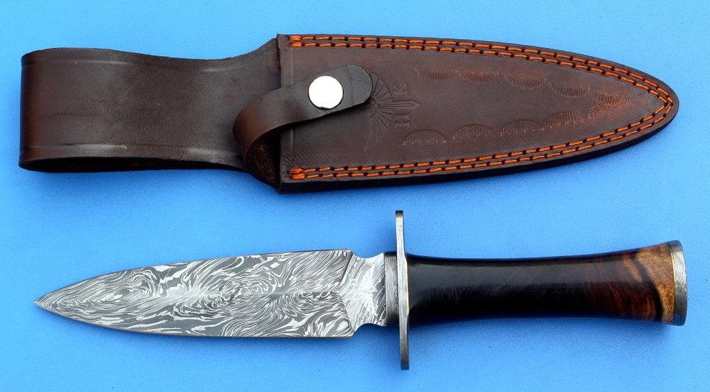 handmade Dagger Rose wood handle Damascus Fire Pattern Full Hidden Tang - Image 2