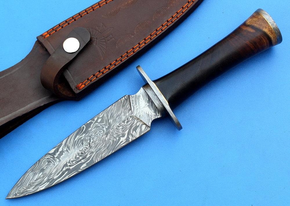 handmade Dagger Rose wood handle Damascus Fire Pattern Full Hidden Tang - Image 3