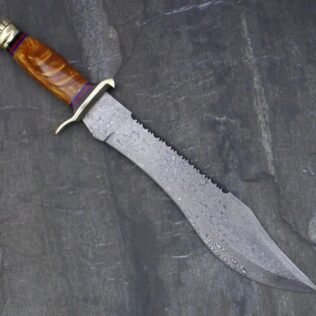 DAMASCUS STEEL CUSTOM HANDMADE HUNTING RANGER BOWIE KNIFE 17″
