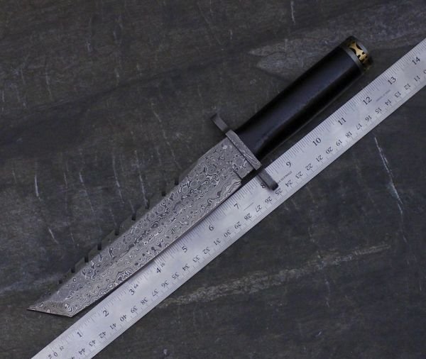 DAMASCUS STEEL CUSTOM HAND MADE HUNTING TANTO BOWIE KNIFE 13 - Image 3