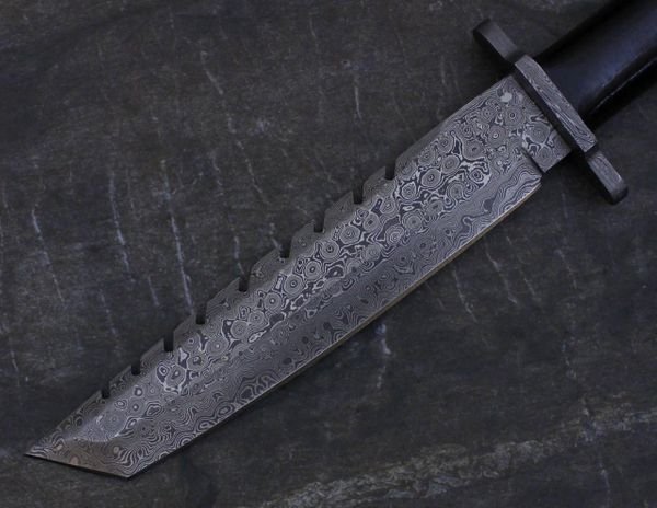 DAMASCUS STEEL CUSTOM HAND MADE HUNTING TANTO BOWIE KNIFE 13 - Image 6
