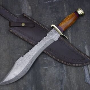 DAMASCUS STEEL CUSTOM HANDMADE HUNTING RANGER BOWIE KNIFE 17″
