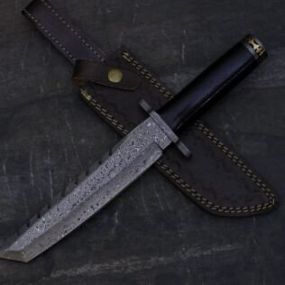 DAMASCUS STEEL CUSTOM HAND MADE HUNTING TANTO BOWIE KNIFE 13