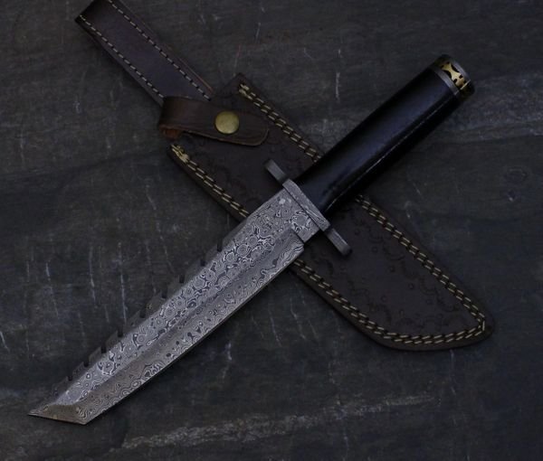 DAMASCUS STEEL CUSTOM HAND MADE HUNTING TANTO BOWIE KNIFE 13