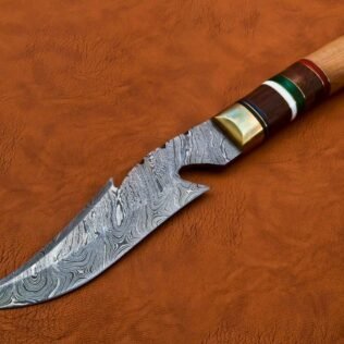 Custom Handmade Damascus Steel Bowie Knife with Olive & Rose Wood Handle